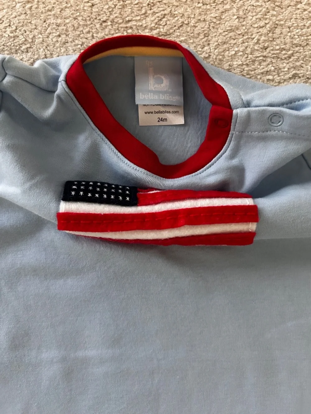 Bella Bliss 24m flag applique romper pima cotton